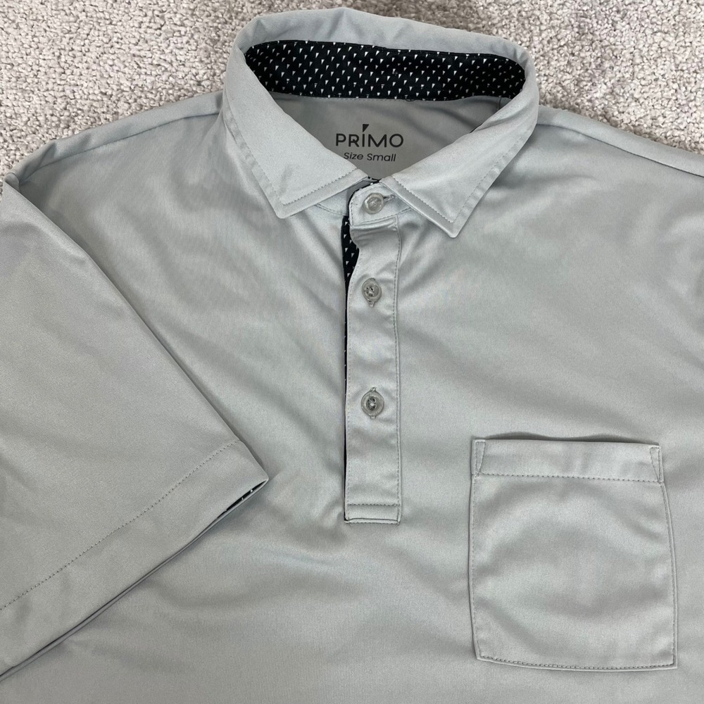 Primo Polo Shirt Mens Small Golf Performance Light Grey Short Sleeve Pocket